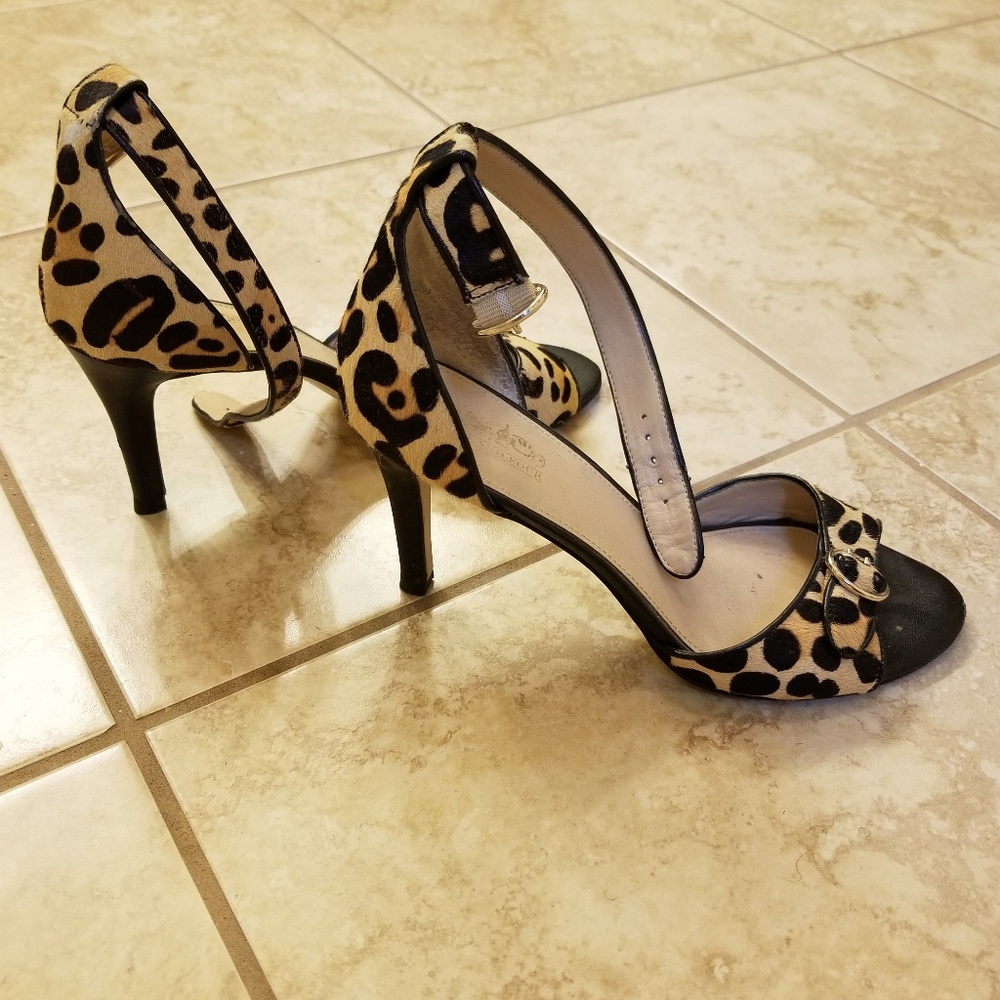 Coach and Four 3 1/2 inch leopard print sandals